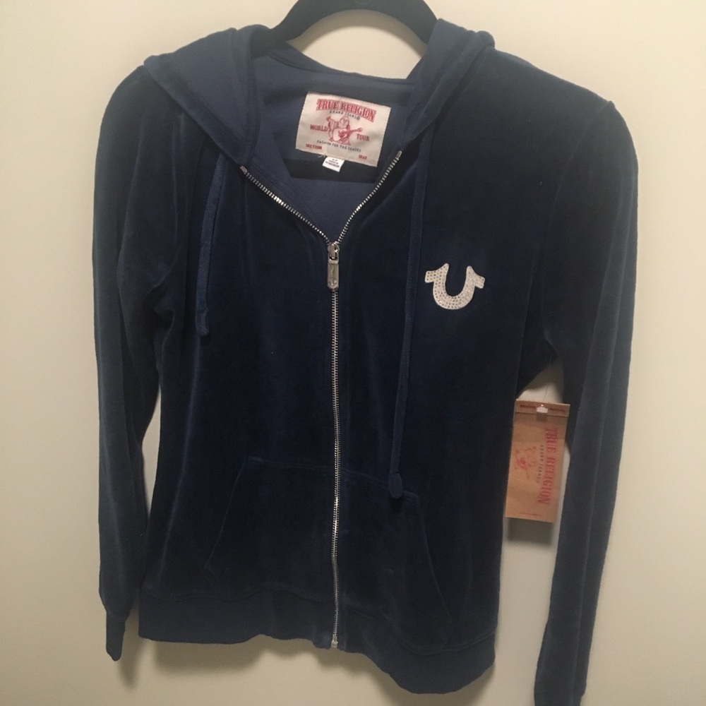 Size S True Religion Dark Blue Velour Hoodie
